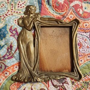 Vintage Art Nouveau Brass Picture Frame, Woman Holding Frame